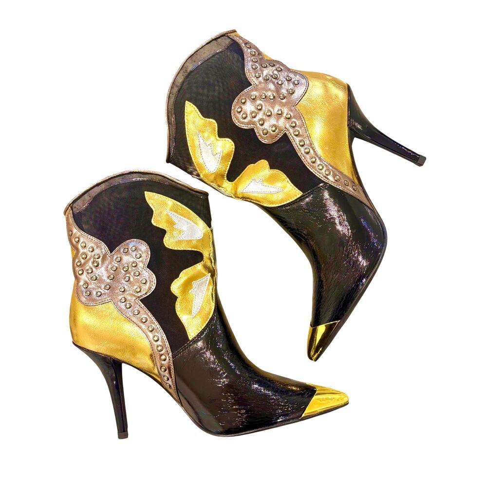 Jeffrey Campbell Gold Mesh Western Stiletto Boot Size 7.5 Butterfly Silver
